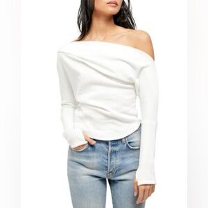 Free People Off-Shoulder White Fuji Thermal Sweater